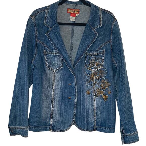 Boom Boom Jeans Denim jacket Blazer Embroidered vintage y2k Plus Size 1X - Picture 1 of 11